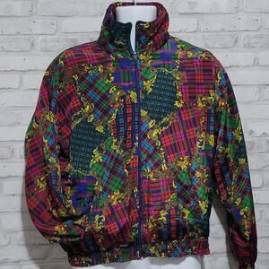 EVR Vtg Patchwork Plaid Tartan Baroque Zipper Jacket Windbreaker Medium